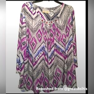 Alfred Dunner Women's 3/4 Sleeve Top 3X | Colorful Aztec Pattern
